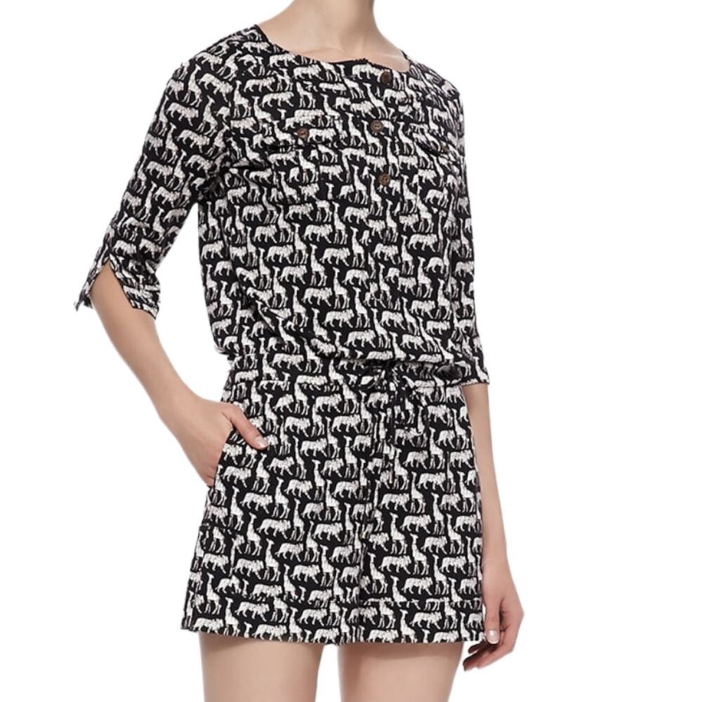 Diane Von Furstenburg Opal Jungle Animal Print Silk Button Front Romper Size 6